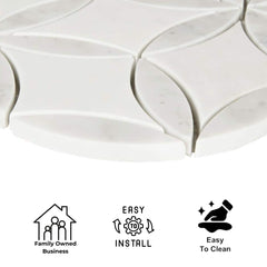 Tenedos HTC191 Snow Petal Polished Marble Mesh-Mounted Mosaic Tile