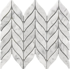 Tenedos HTCRC Carrara White Marble Spike Mosaic Tile – 10x12 Inch Mesh-Mounted Sheet – Natural Marble Geometric Mosaic for Backsplash Bathroom Kitchen Wall