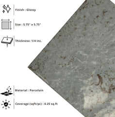 Tenedos HTCPW Blue Marble Look 6"x6" Glossy Porcelain Tile – Polished Stone-Effect Wall & Backsplash Tile for Bathroom Kitchen Shower