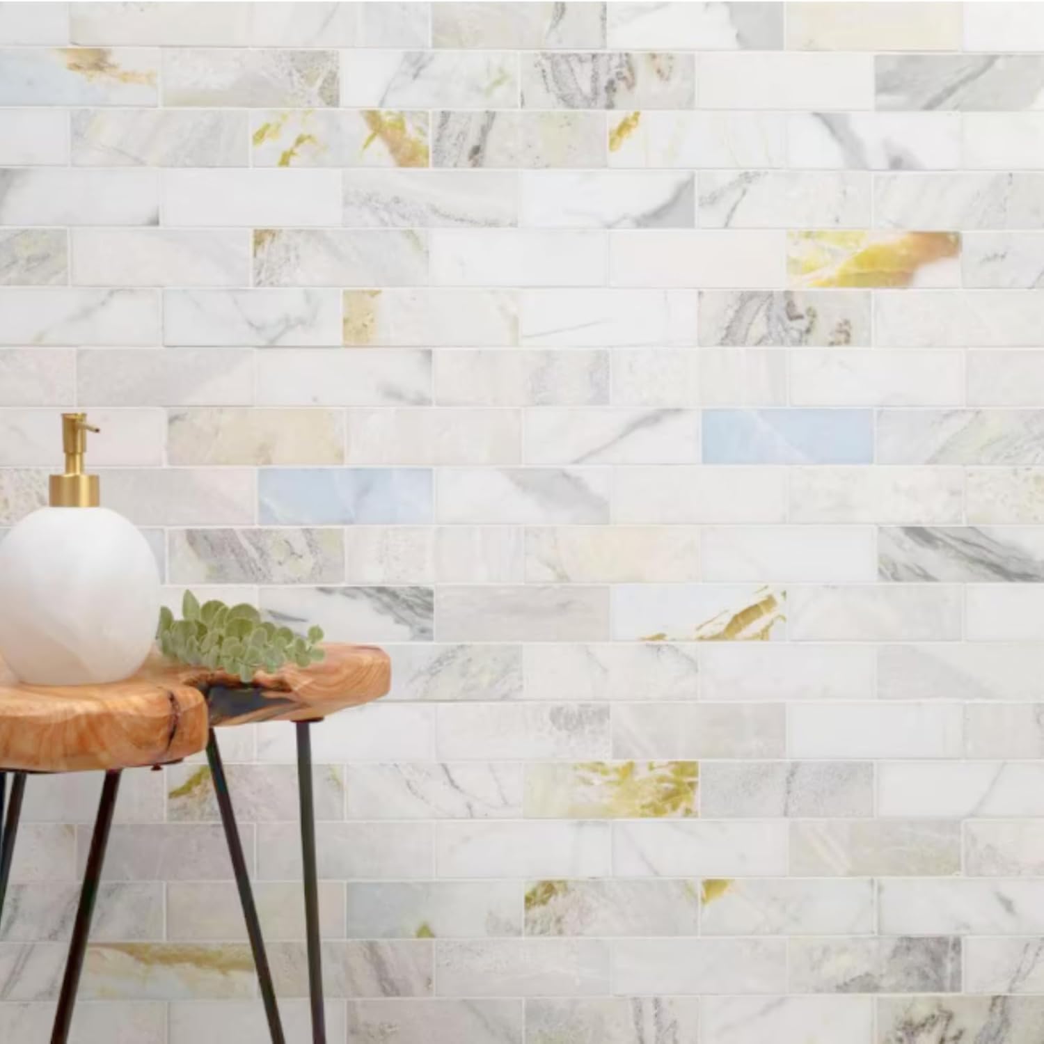 Aurora Cloud Brick Marble Mosaic Tile – Polished Natural Stone Subway Pattern for Bathroom, Kitchen Backsplash, and Shower Walls