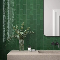 Tenedos HTCFD 2.5x8 Glossy Handmade Look Ceramic Wall Tile – Spanish Zellige Style Subway Tile for Kitchen Backsplash, Bathroom, and Fireplace (1 Box, 38 Pieces, 5.32 Sqft Coverage)