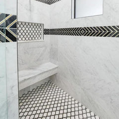 Tenedos HTCRC Bianco Carrara Eastern White Marble Black Interlocking Mosaic Tile | 11 x 12 Inch Mesh-Mounted White Marble | Kitchen Backsplash Bathroom Shower Accent Wall