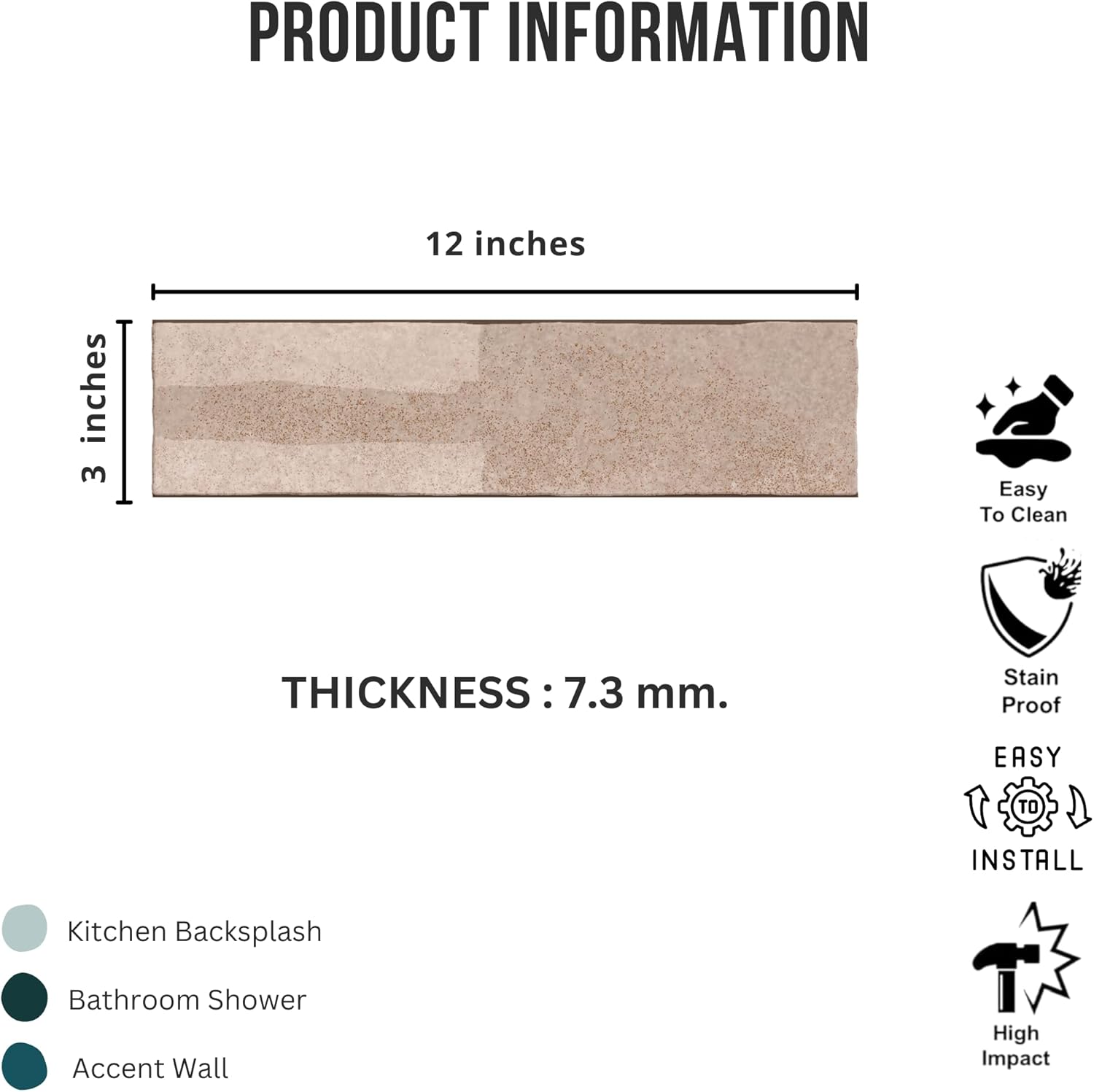 Tenedos HTCRC 3x12 Glossy Ceramic Wall Tile – Kitchen Backsplash Bathroom Wall Shower Accent – Decorative Color Variation – 1 Box (50 Pieces)