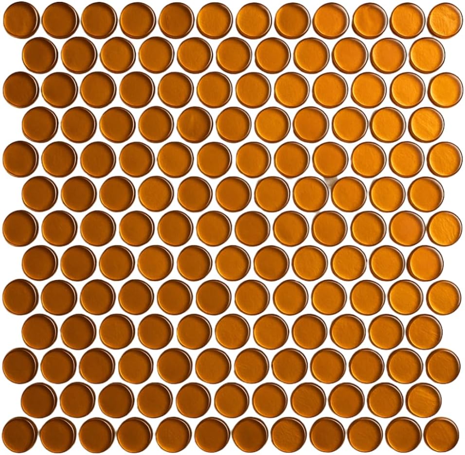 Tenedos HTC333 Shimmer Glossy Penny Round Glass Mosaic Tile 12x12 Sheet for Bathroom Wall, Shower, and Kitchen Backsplash – Sparkling Reflective Finish