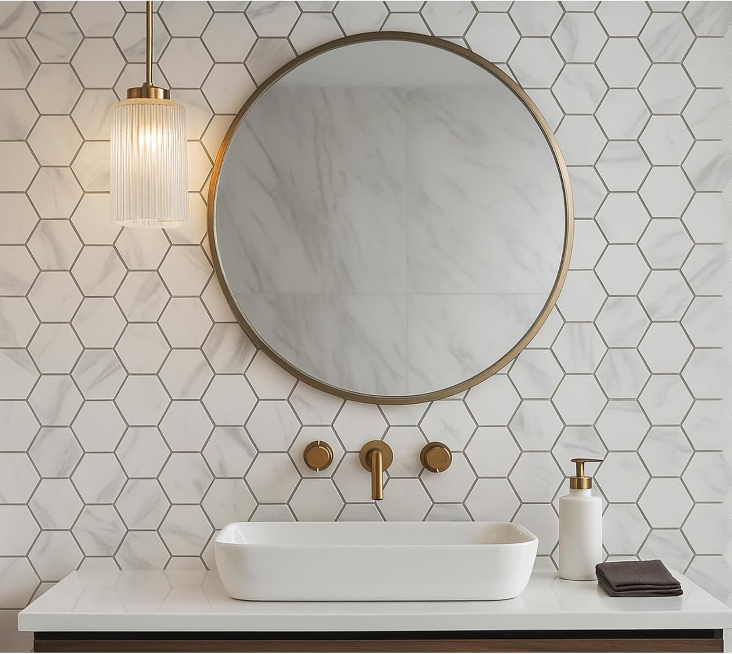 Tenedos White Marble Look Hexagon Porcelain Mosaic Tile – 13x13 Glossy Finish for Wall, Floor, and Bathroom (5 Sheets, 5 Sqft Total Coverage)