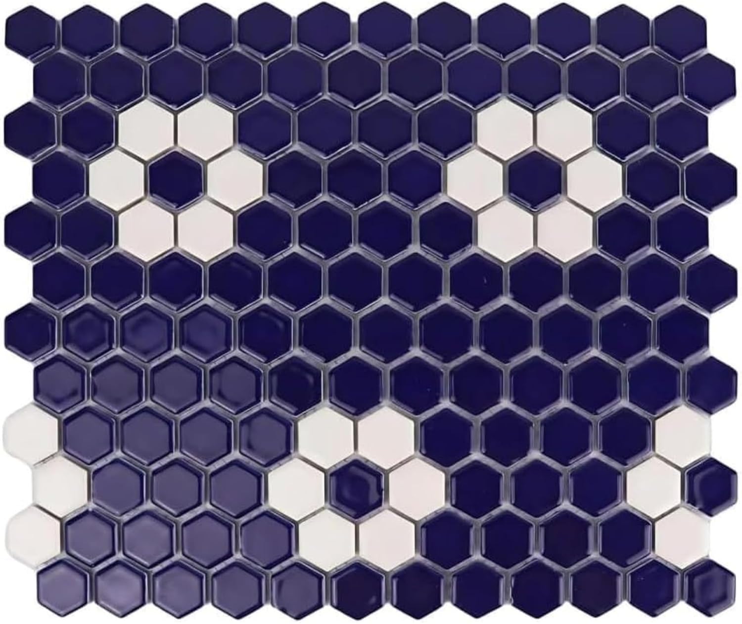 Tenedos Hexagon Glossy Cobalt Blue Flower Porcelain Mosaic Tile – Kitchen Backsplash, Bathroom Wall & Shower Floor Tile