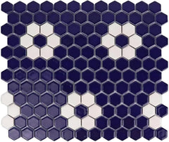 Tenedos Hexagon Glossy Cobalt Blue Flower Porcelain Mosaic Tile – Kitchen Backsplash, Bathroom Wall & Shower Floor Tile