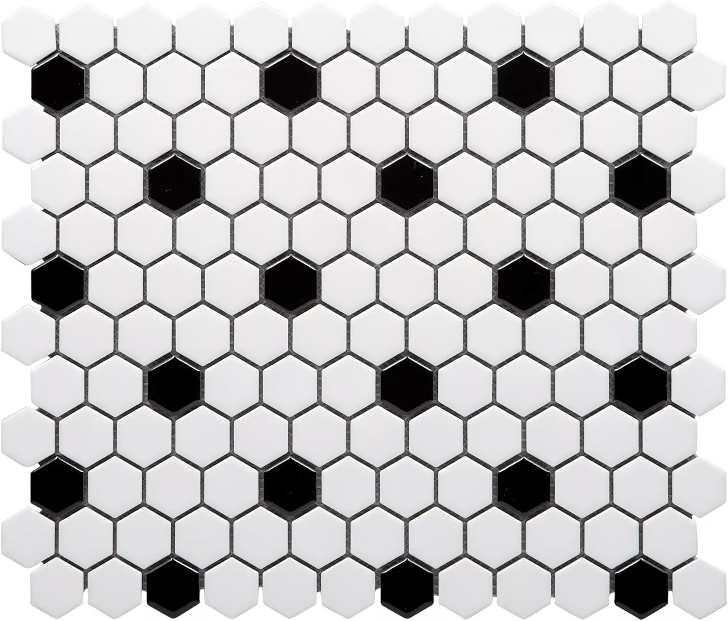 Tenedos White and Black Hexagon Polished Porcelain Mosaic Tile – Classic Glossy Geometric Wall and Floor Tile for Bathroom, Kitchen, and Backsplash (5 Sheets)