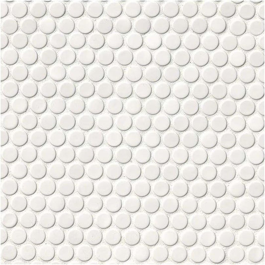 White Glossy Penny Round Porcelain Mosaic Tile - 1 Sheet, Ideal for Backsplash, Shower Walls, Bathroom & Kitchen Decor
