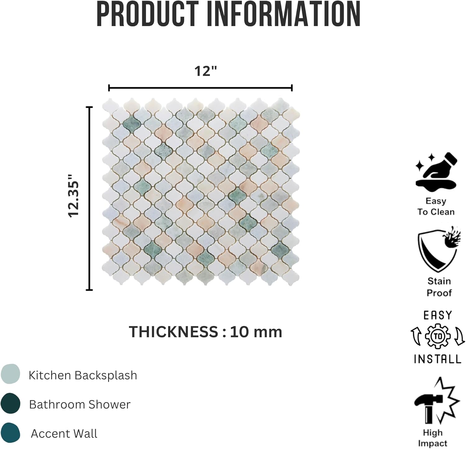 Tenedos Tuscan Mirage Arabesque Honed Marble Mosaic Tile 12x12 in Multicolor for Kitchen Backsplash Bathroom Wall Shower Floor Fireplace Accent Natural Stone (1 Sheet)