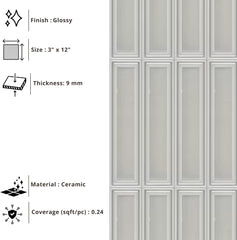 Tenedos HTCLW 3x12 Glossy Cloud Ceramic Subway Tile, Smooth Surface, Pressed Edge, Water-Resistant Wall Tile for Backsplash, Bathroom, Shower