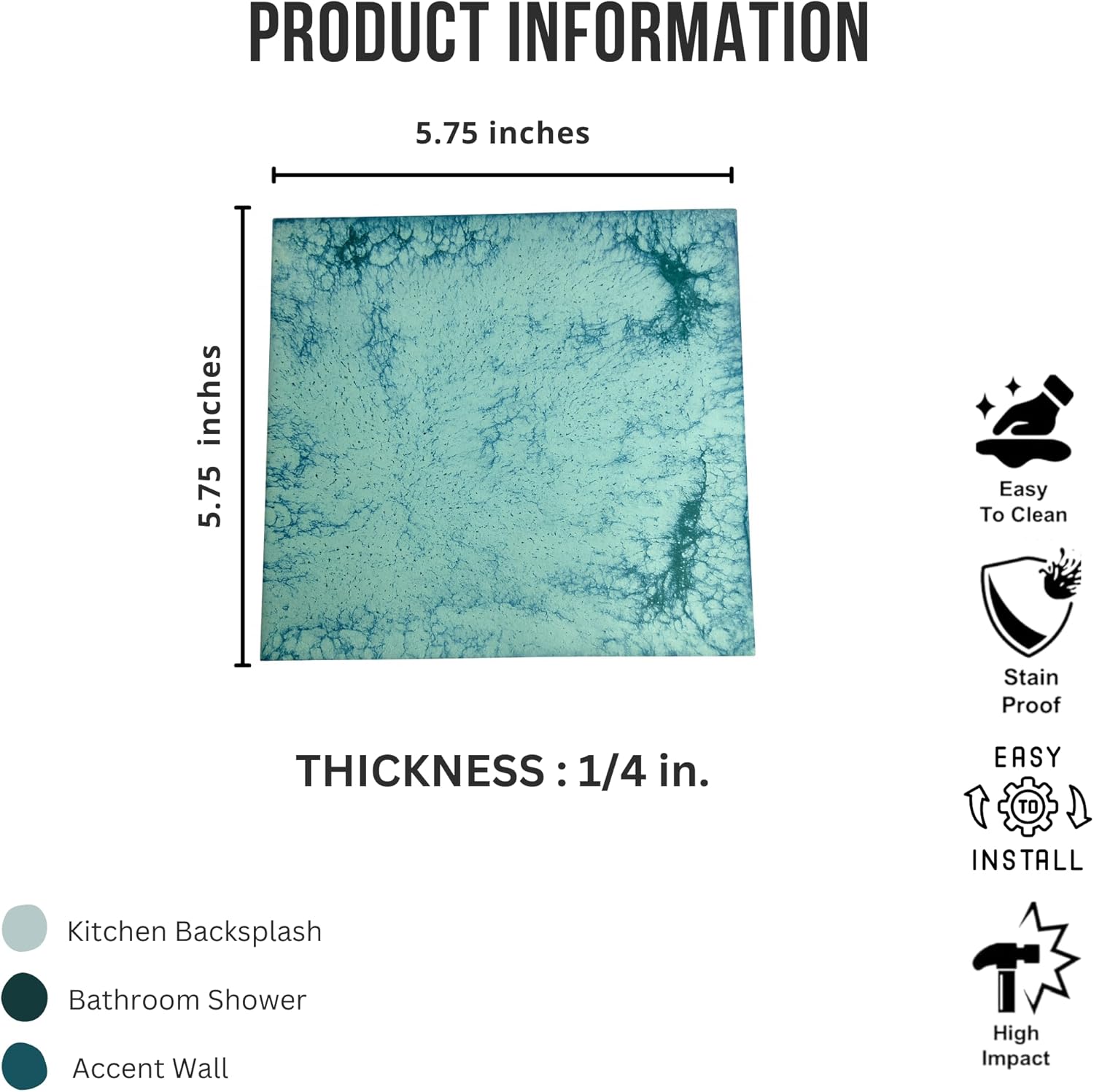 Tenedos HTCPW Aqua Crackle Look 6"x6" Porcelain Tile – Turquoise Textured Artistic Wall & Backsplash Tile for Kitchen Bathroom Shower