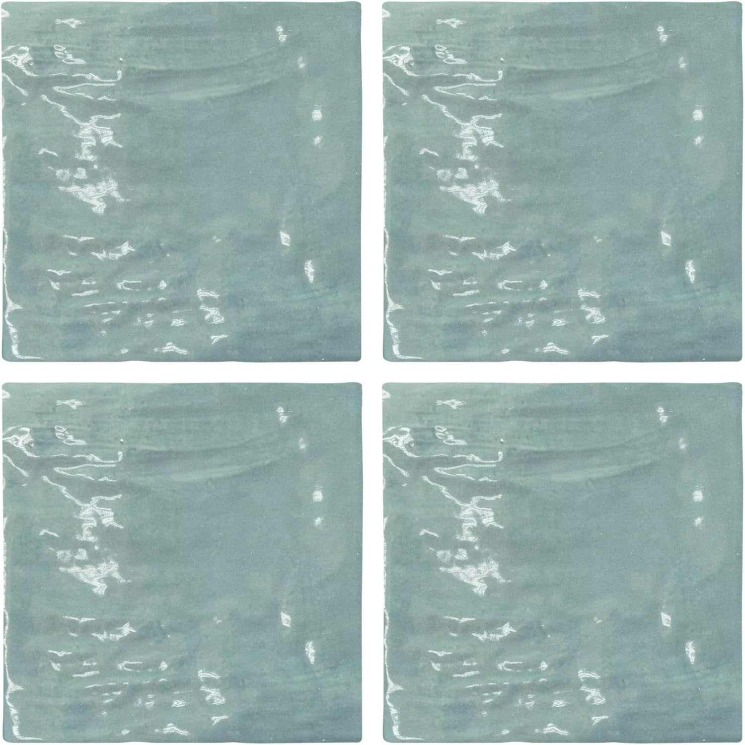 Tenedos 5x5 Glossy Ocean Blue Zellige Look Ceramic Wall Tile – Handmade Style Square Field Tile for Kitchen and Bathroom (4 Pieces)