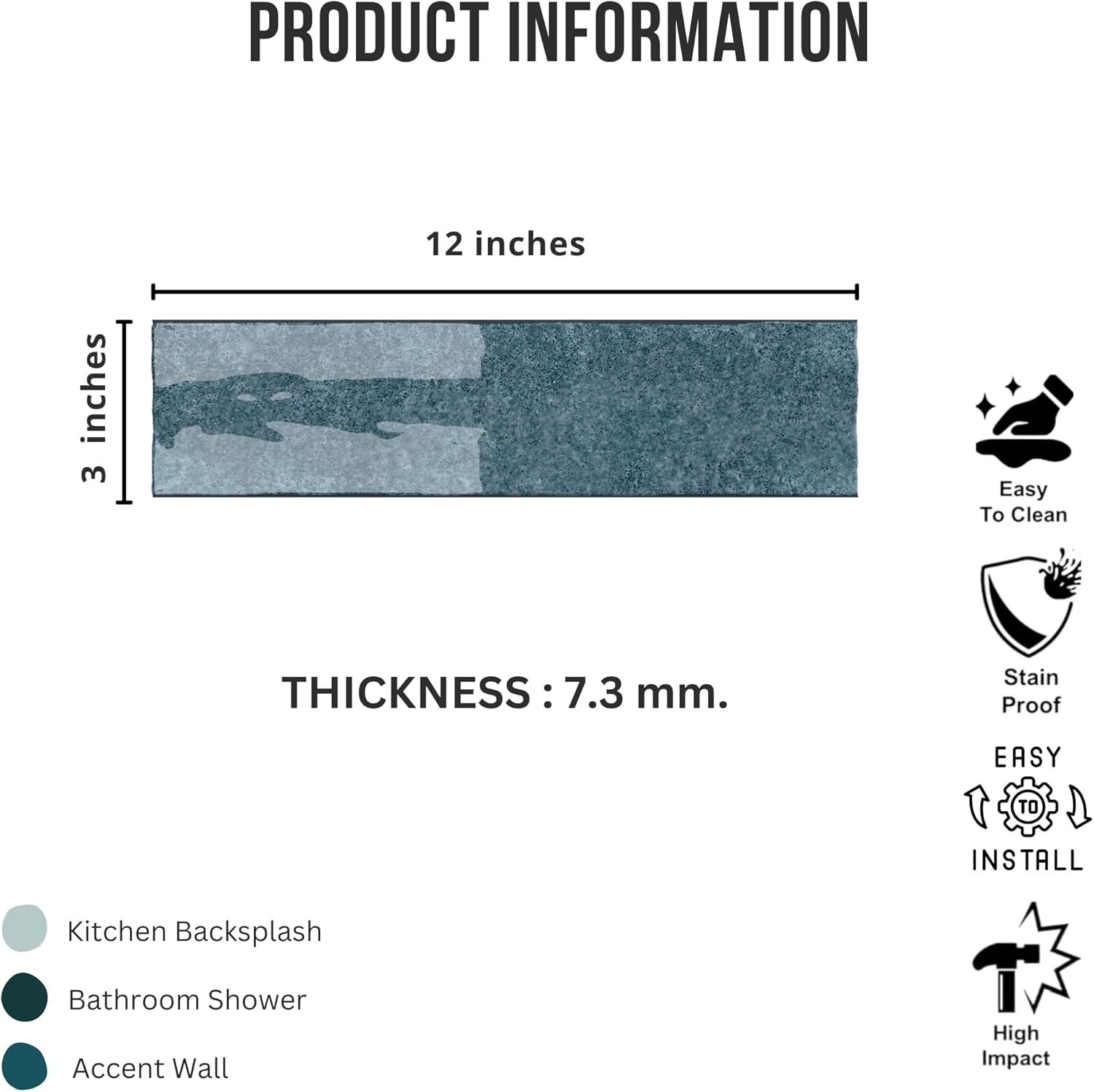 Tenedos HTCRC 3x12 Glossy Ceramic Wall Tile – Kitchen Backsplash Bathroom Wall Shower Accent – Decorative Color Variation – 1 Box (50 Pieces)
