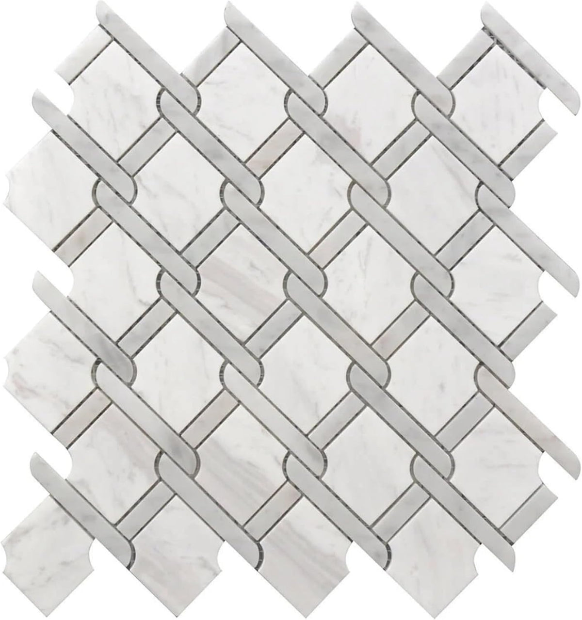 Tenedos HTCRC Bianco Carrara Eastern White Marble Gray Interlocking Mosaic Tile | 11 x 12 Inch Mesh-Mounted White Marble | Kitchen Backsplash Bathroom Shower Accent Wall