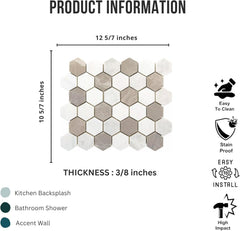Tenedos FD220 Beige & White Hexagon Marble Mosaic Tile – 2" Honed Natural Stone Sheet, Indoor Wall & Bathroom Floor Tile, Water-Resistant Shower Floor Mosaic (1 Sheet)