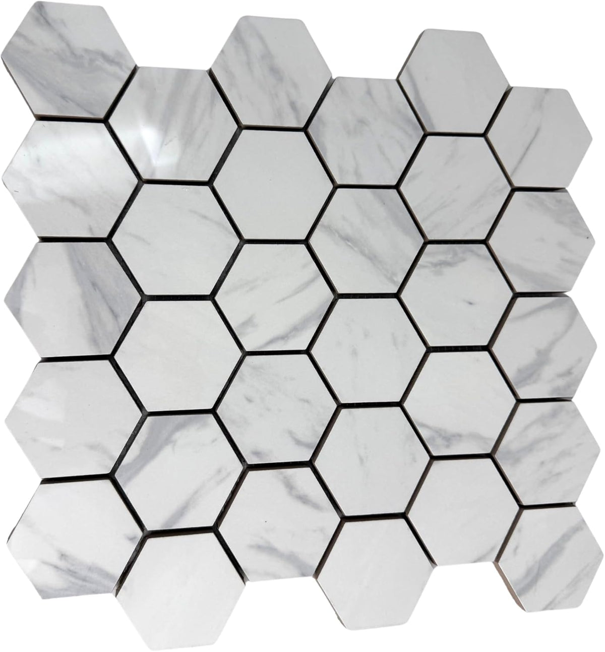 Tenedos White Marble Look Hexagon Porcelain Mosaic Tile – 13x13 Glossy Finish for Wall, Floor, and Bathroom (5 Sheets, 5 Sqft Total Coverage)
