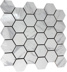 Tenedos White Marble Look Hexagon Porcelain Mosaic Tile – 13x13 Glossy Finish for Wall, Floor, and Bathroom (5 Sheets, 5 Sqft Total Coverage)