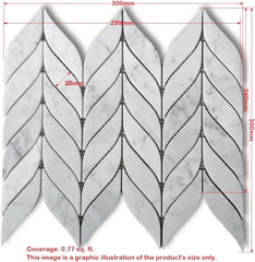 Tenedos HTCRC Carrara White Marble Spike Mosaic Tile – 10x12 Inch Mesh-Mounted Sheet – Natural Marble Geometric Mosaic for Backsplash Bathroom Kitchen Wall