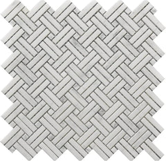 Tenedos HTCRC Bianco Carrara Crossed Basket Weave Marble Interlocking Mosaic Tile | 11 x 12 Inch Mesh-Mounted White Marble | Kitchen Backsplash Bathroom Shower Accent Wall
