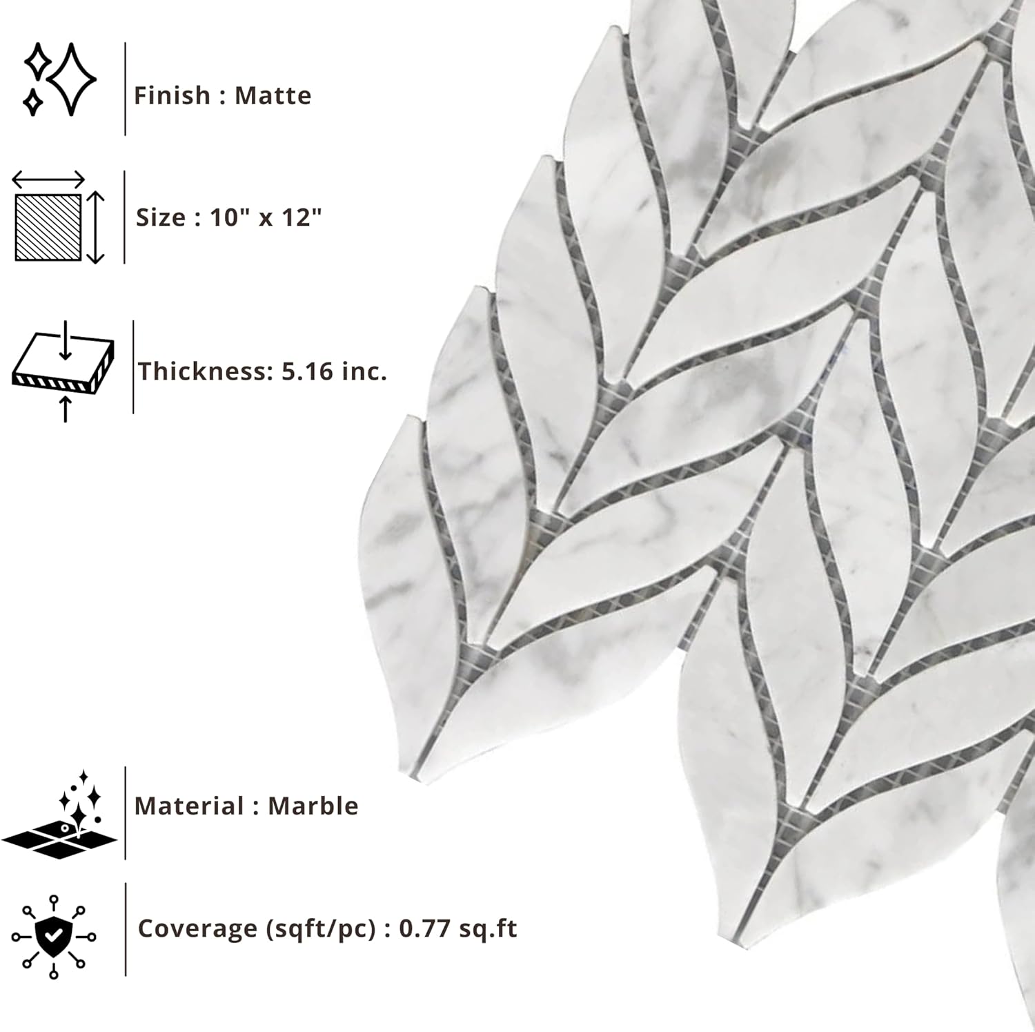 Tenedos HTCRC Carrara White Marble Spike Mosaic Tile – 10x12 Inch Mesh-Mounted Sheet – Natural Marble Geometric Mosaic for Backsplash Bathroom Kitchen Wall