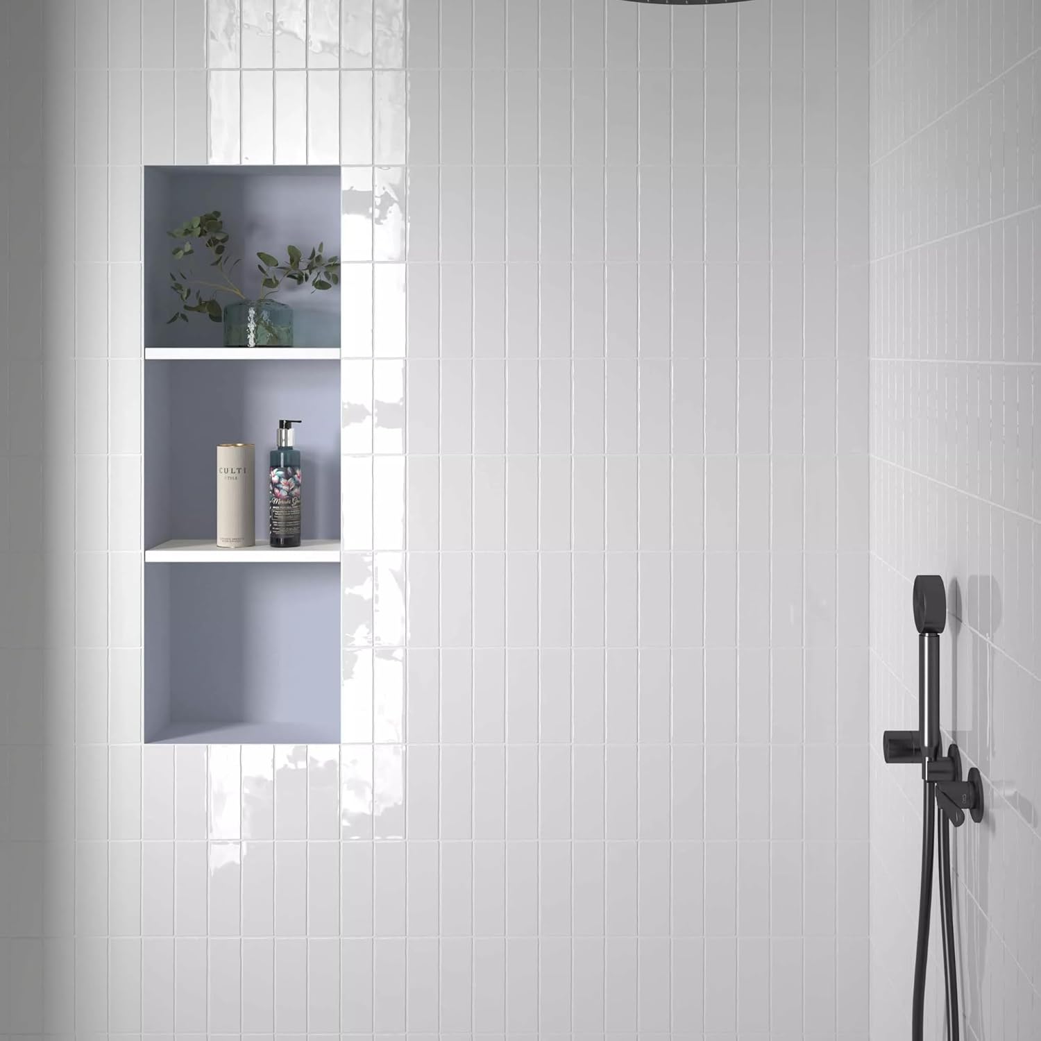 Tenedos HTCFD 2x6 Glossy White Porcelain Wall Tile, High Gloss Finish, Pressed Edge, Bathroom Floor & Shower Wall Suitable, Indoor Outdoor Use – Box of 66 Pieces