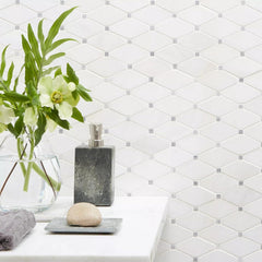 Tenedos HTCFD White Dolomite Diamond Marble Mosaic Tile Polished Finish for Bathroom, Kitchen Backsplash, Shower & Indoor Use – Natural Stone Dolomite Mosaic (1 Sheet)