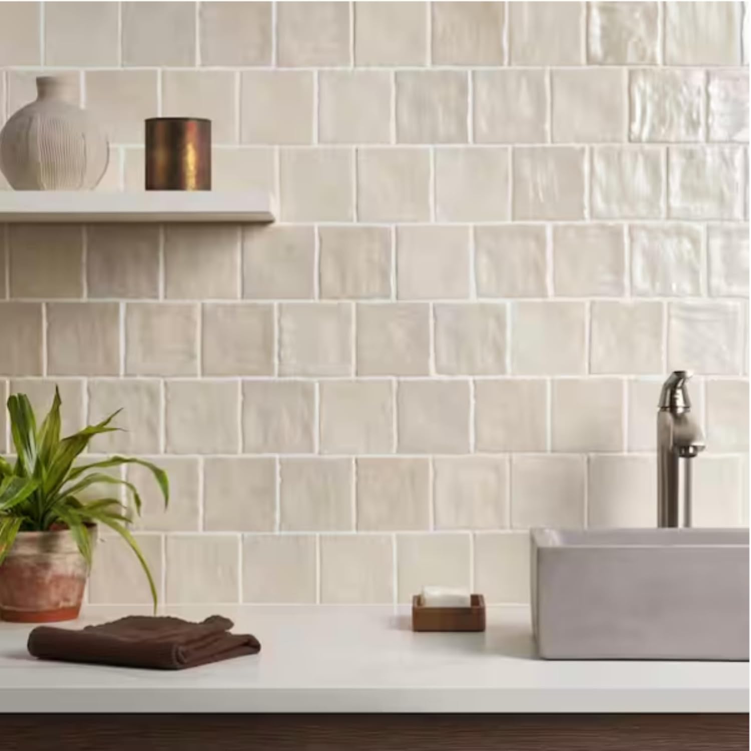 Tenedos 4x4 Inch HTCFD Premium Quality Matte Zellige Ceramic Tile with Subtle Shimmer | Handmade Look Moroccan Square Wall Tile for Kitchen Backsplash & Bathroom Wall