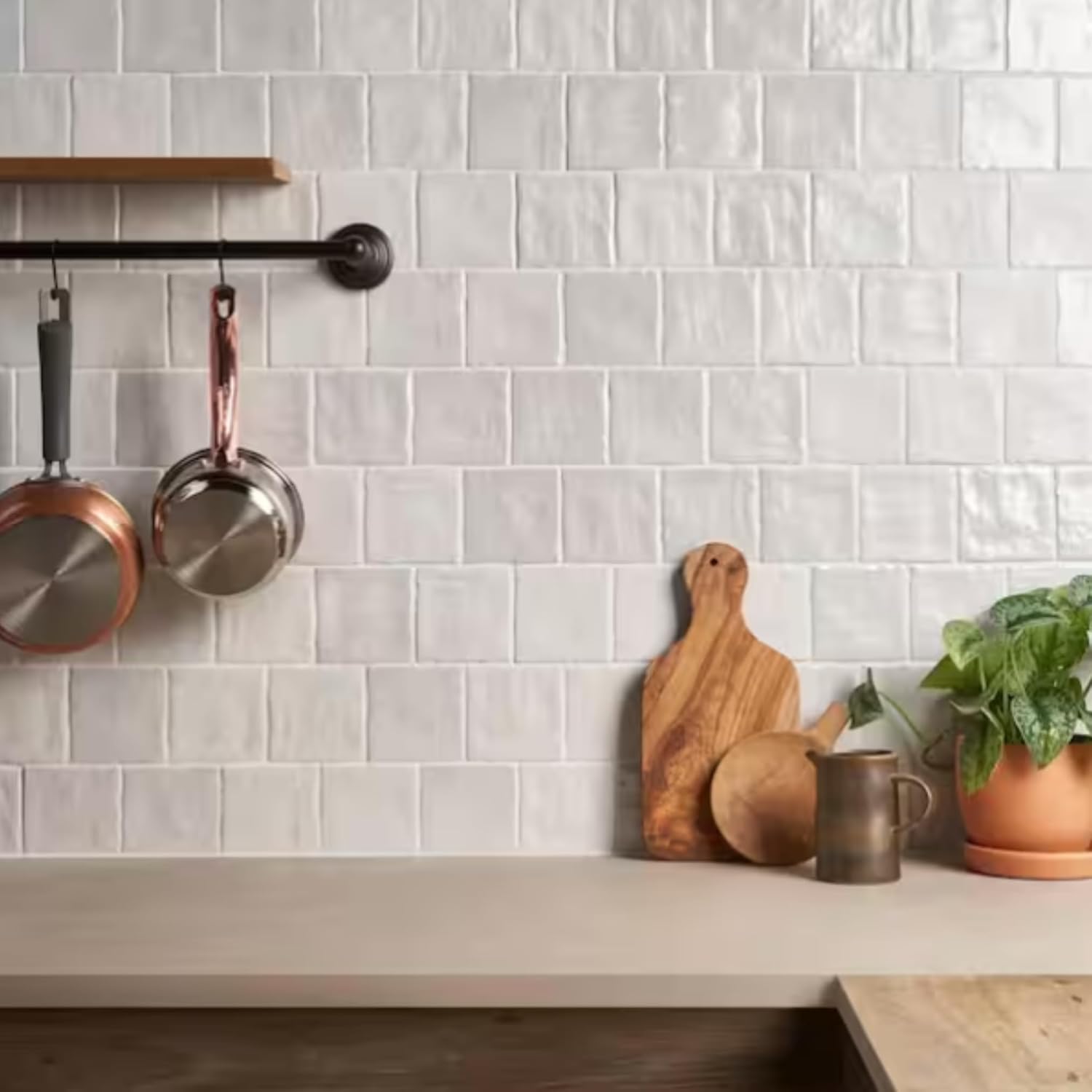 Tenedos 4x4 Inch HTCFD Premium Quality Matte Zellige Ceramic Tile with Subtle Shimmer | Handmade Look Moroccan Square Wall Tile for Kitchen Backsplash & Bathroom Wall