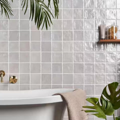 Tenedos 4x4 Inch HTCFD Premium Quality Matte Zellige Ceramic Tile with Subtle Shimmer | Handmade Look Moroccan Square Wall Tile for Kitchen Backsplash & Bathroom Wall