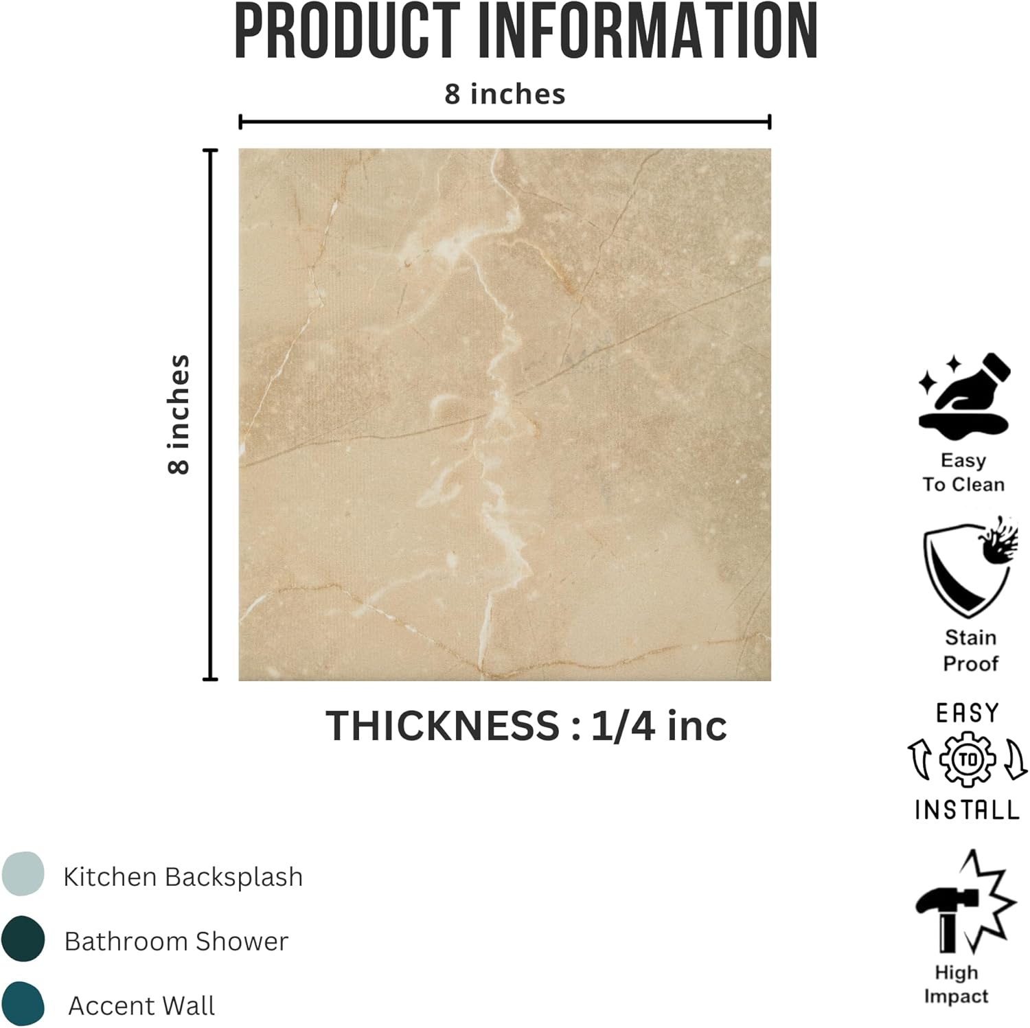 Tenedos HTCRC 8x8 Matte Porcelain Subway Tile – Soft Stone Look Wall Tile for Kitchen Backsplash, Bathroom & Shower Walls