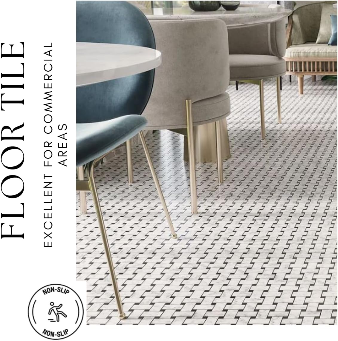 Bianco Carrara Basketweave Marble Tile - Black Dots, Polished Finish