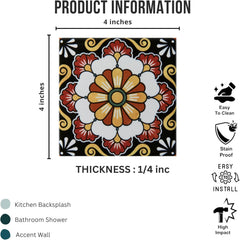 Tenedos HTCFD Heritage Mediterranean Patchwork 4x4 Polished Tile – Vintage Pattern Wall Tile for Kitchen Backsplash, Bathroom, Fireplace & Accent Areas (9 Pieces - 1 Sqft)