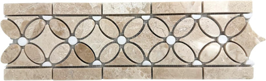 Tenedos 3 3/4x12 Polished Beige Marble Border Tile – Italian Marble Trim for Indoor Floors, Walls, Showers, Bathrooms, Fireplaces – Water-Resistant