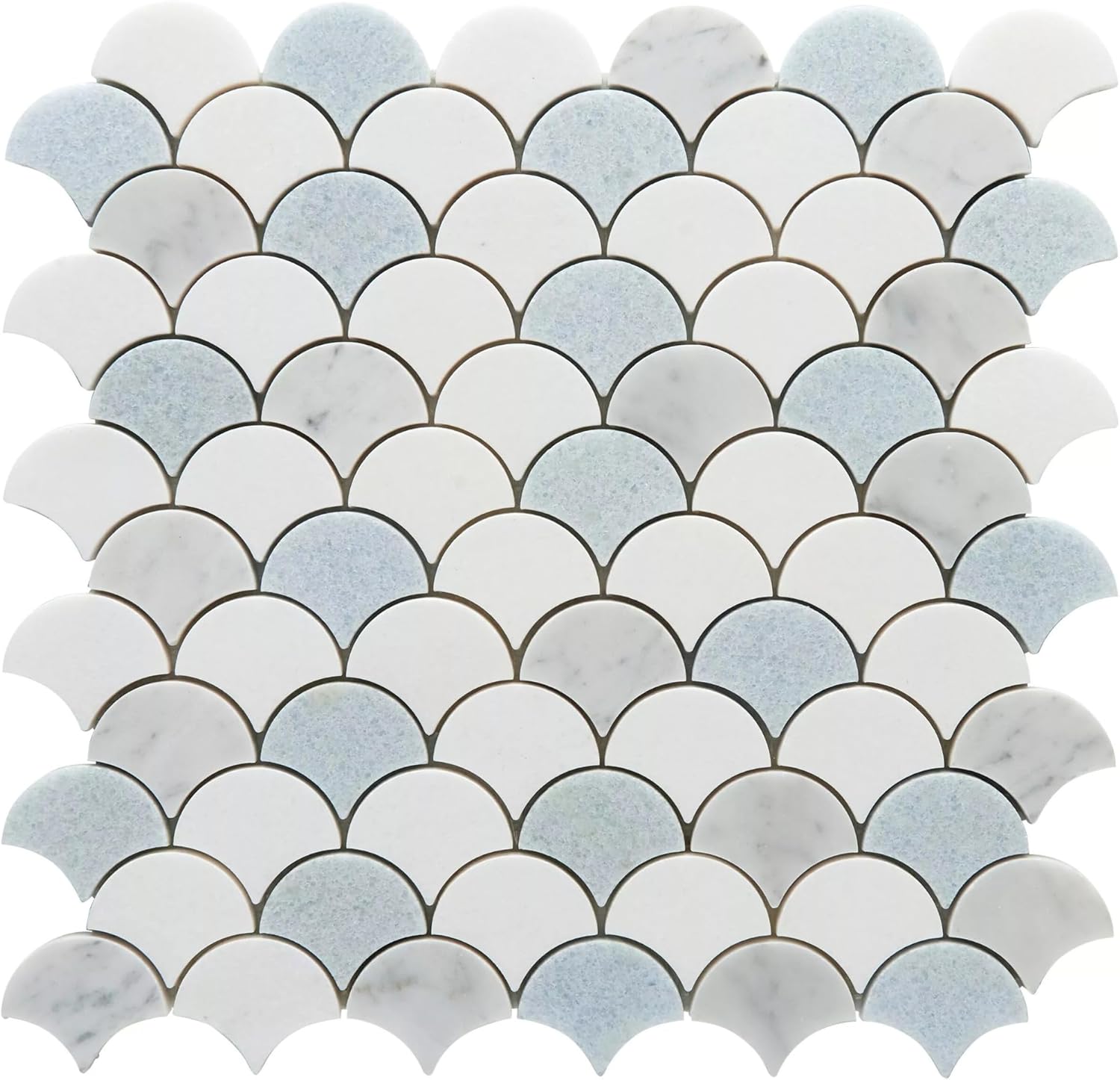 Tenedos Aegean Mist Fan Honed Marble Mosaic Tile 12x12 in Multitone White and Blue for Kitchen Backsplash Bathroom Wall Shower Floor Fireplace Accent Natural Stone (1 Sheet)