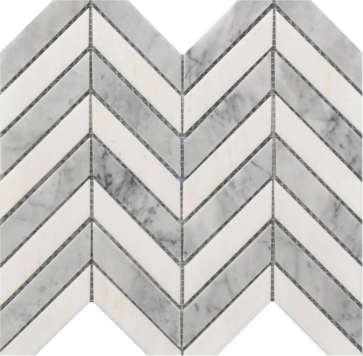 Tenedos HTCRC White and Grey Marble Chevron Mosaic Tile – 11x12 Inch Mesh-Mounted Sheet – Natural Marble Geometric Mosaic for Kitchen Backsplash Bathroom Wall Accent