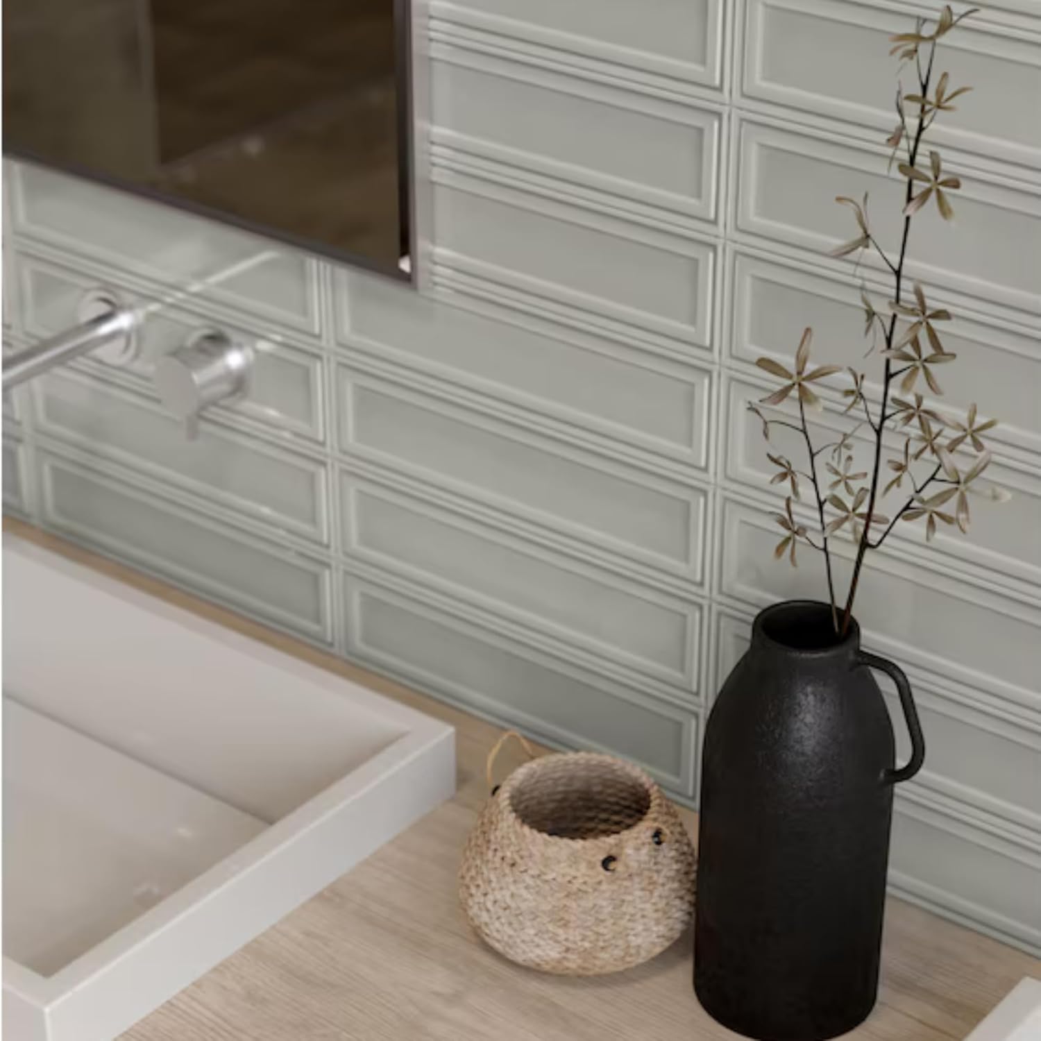 Tenedos HTCLW 3x12 Glossy Cloud Ceramic Subway Tile, Smooth Surface, Pressed Edge, Water-Resistant Wall Tile for Backsplash, Bathroom, Shower