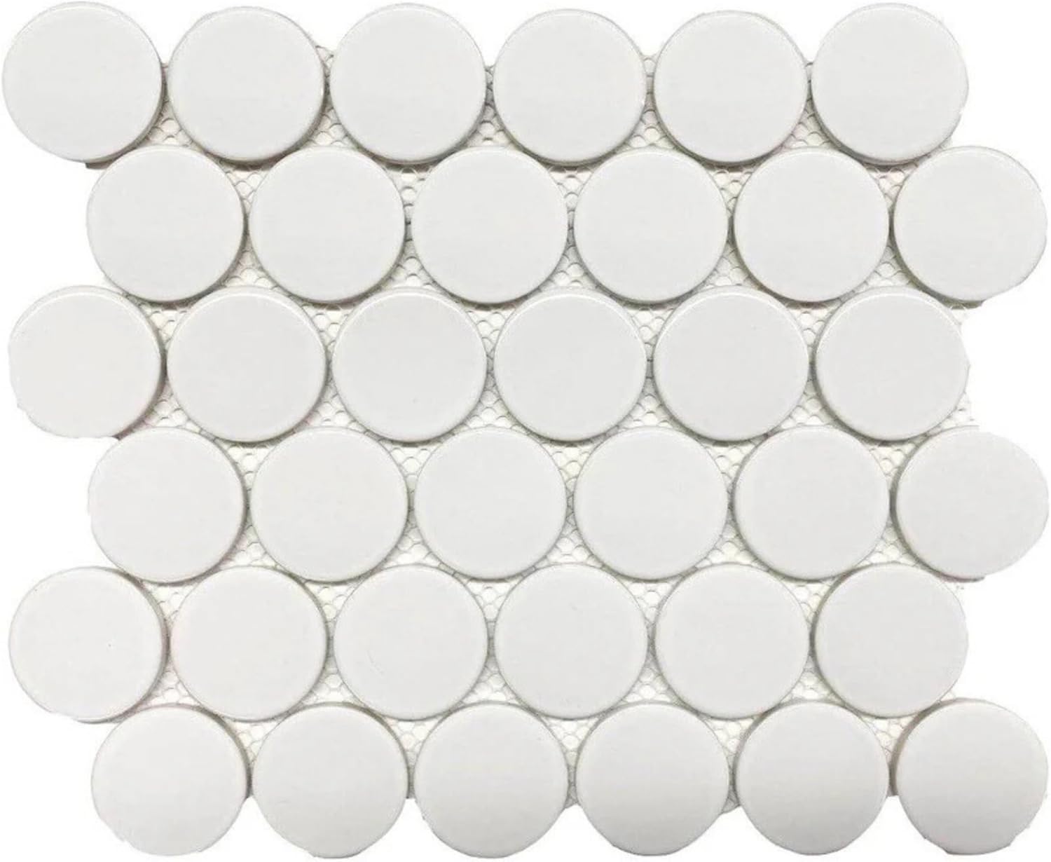Tenedos HTCRC White 2" Glossy Grande Penny Round Porcelain Mosaic Tile for Bathroom, Shower, Kitchen Backsplash, Wall, Floor, Café, Restaurant, Commercial Space