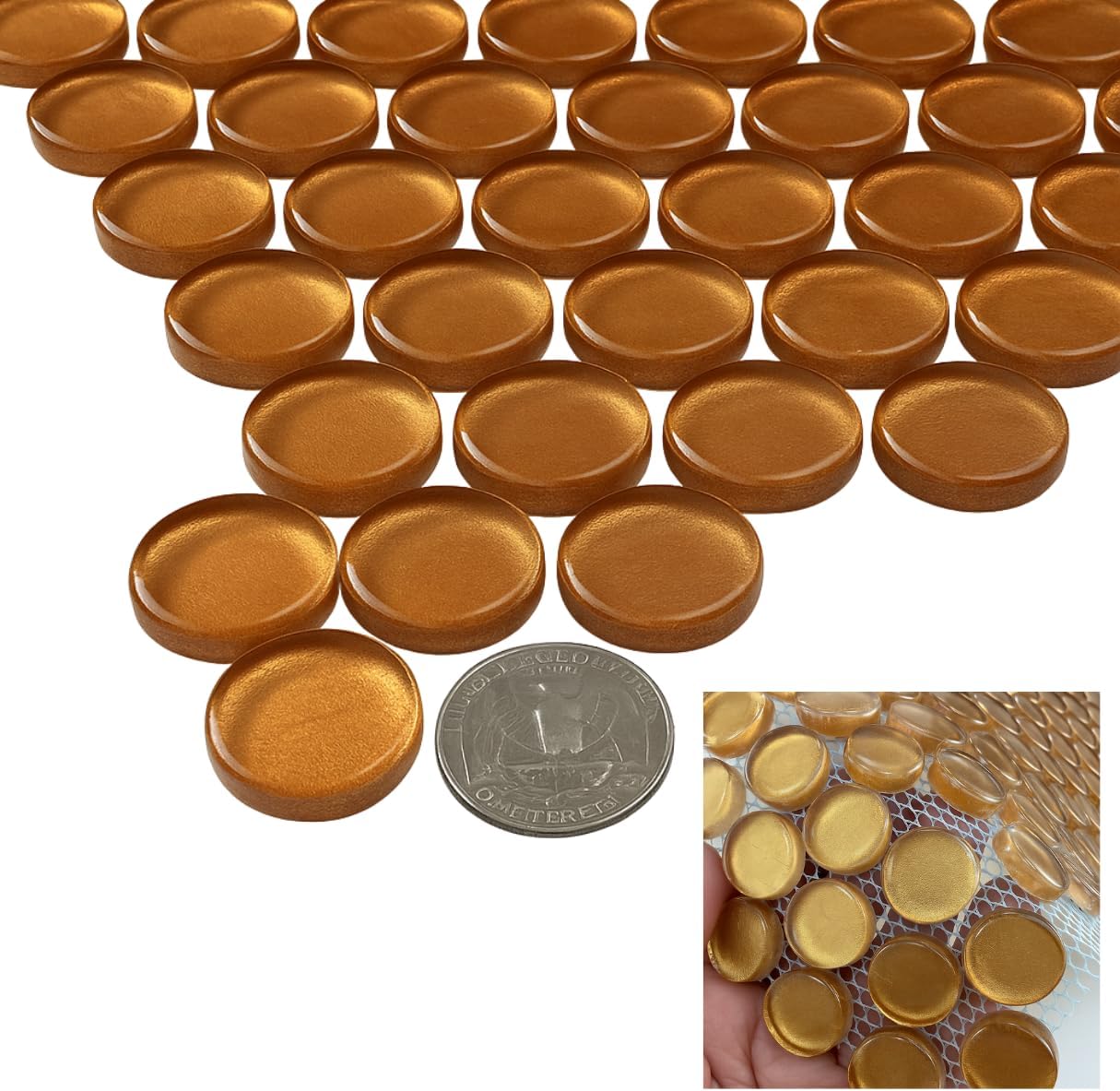 Tenedos HTC333 Shimmer Glossy Penny Round Glass Mosaic Tile 12x12 Sheet for Bathroom Wall, Shower, and Kitchen Backsplash – Sparkling Reflective Finish