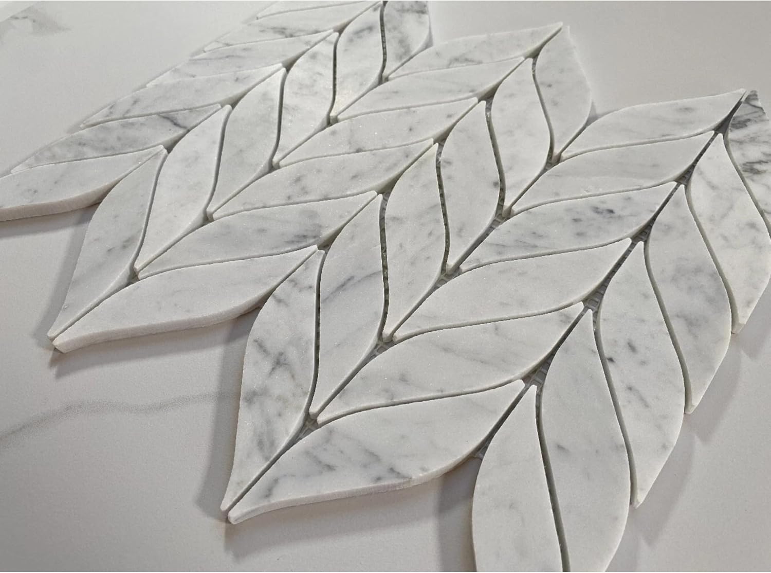 Tenedos HTCRC Carrara White Marble Spike Mosaic Tile – 10x12 Inch Mesh-Mounted Sheet – Natural Marble Geometric Mosaic for Backsplash Bathroom Kitchen Wall