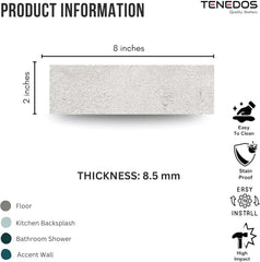 Tenedos Matte Ice Porcelain Subway Tile – 2"x8" Wall and Floor, Backsplash for Kitchen, Bathroom, Shower, Fireplace Accent - Great for Restaurant Hotel Cafe Spa