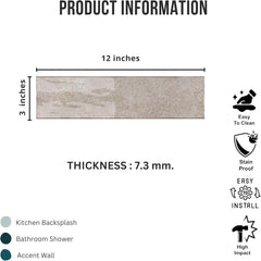 Tenedos HTCRC 3x12 Glossy Ceramic Wall Tile – Kitchen Backsplash Bathroom Wall Shower Accent – Decorative Color Variation – 1 Box (50 Pieces)