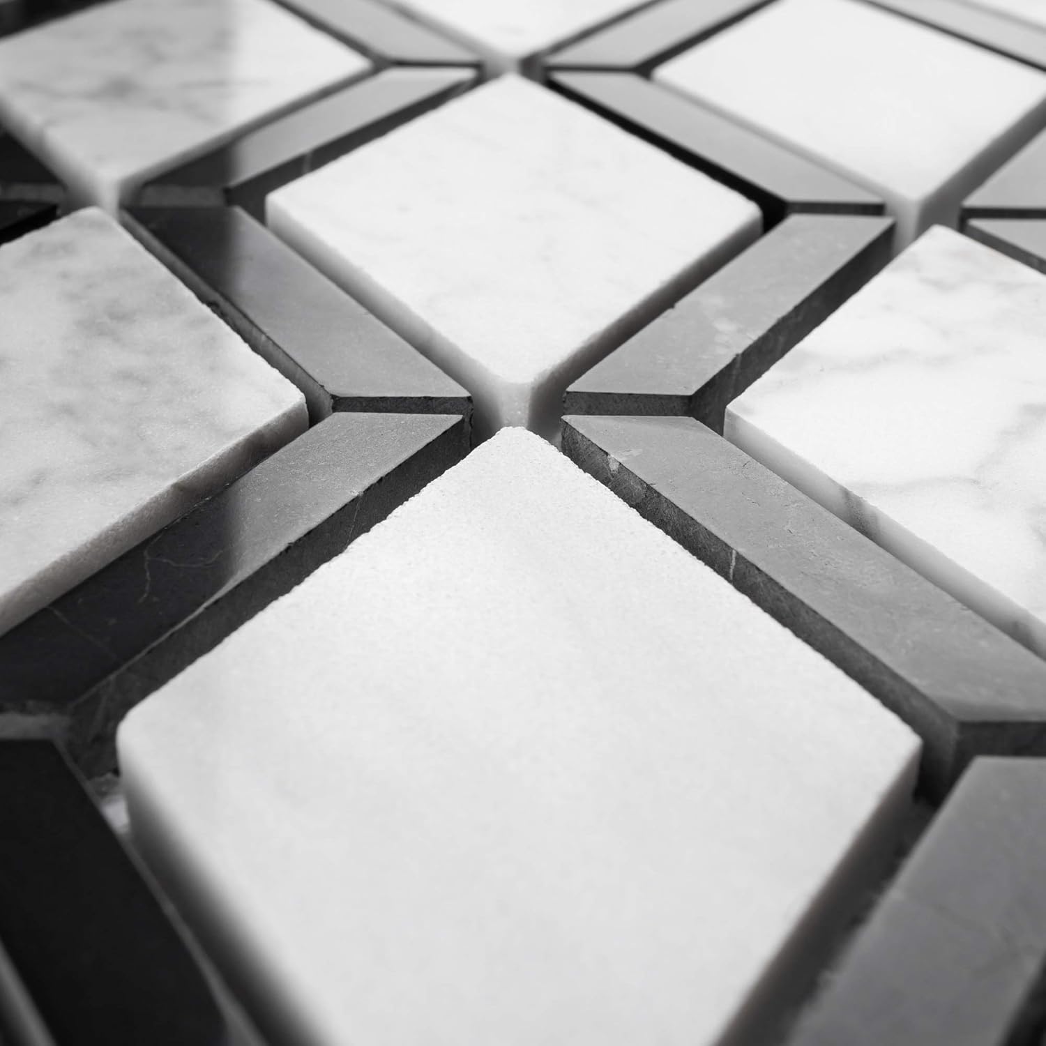 Premium Marble Mosaic in Dual Tone - Elegant Diamond Pattern Natural Stone Tile for Wet Areas, Shower Surrounds, Accent Walls, Floors, Backsplash Use
