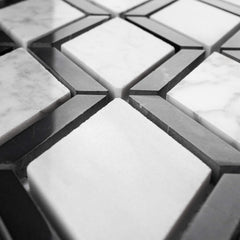Premium Marble Mosaic in Dual Tone - Elegant Diamond Pattern Natural Stone Tile for Wet Areas, Shower Surrounds, Accent Walls, Floors, Backsplash Use
