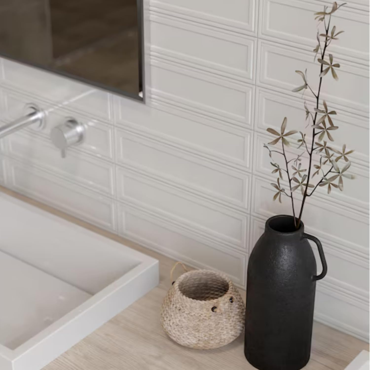 Tenedos HTCLW 3x12 Glossy Cloud Ceramic Subway Tile, Smooth Surface, Pressed Edge, Water-Resistant Wall Tile for Backsplash, Bathroom, Shower