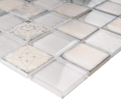 Contemporary 2x2 White Square Glass Design for Home Interiors - Kitchen & Bath Accent (1 Sheet)