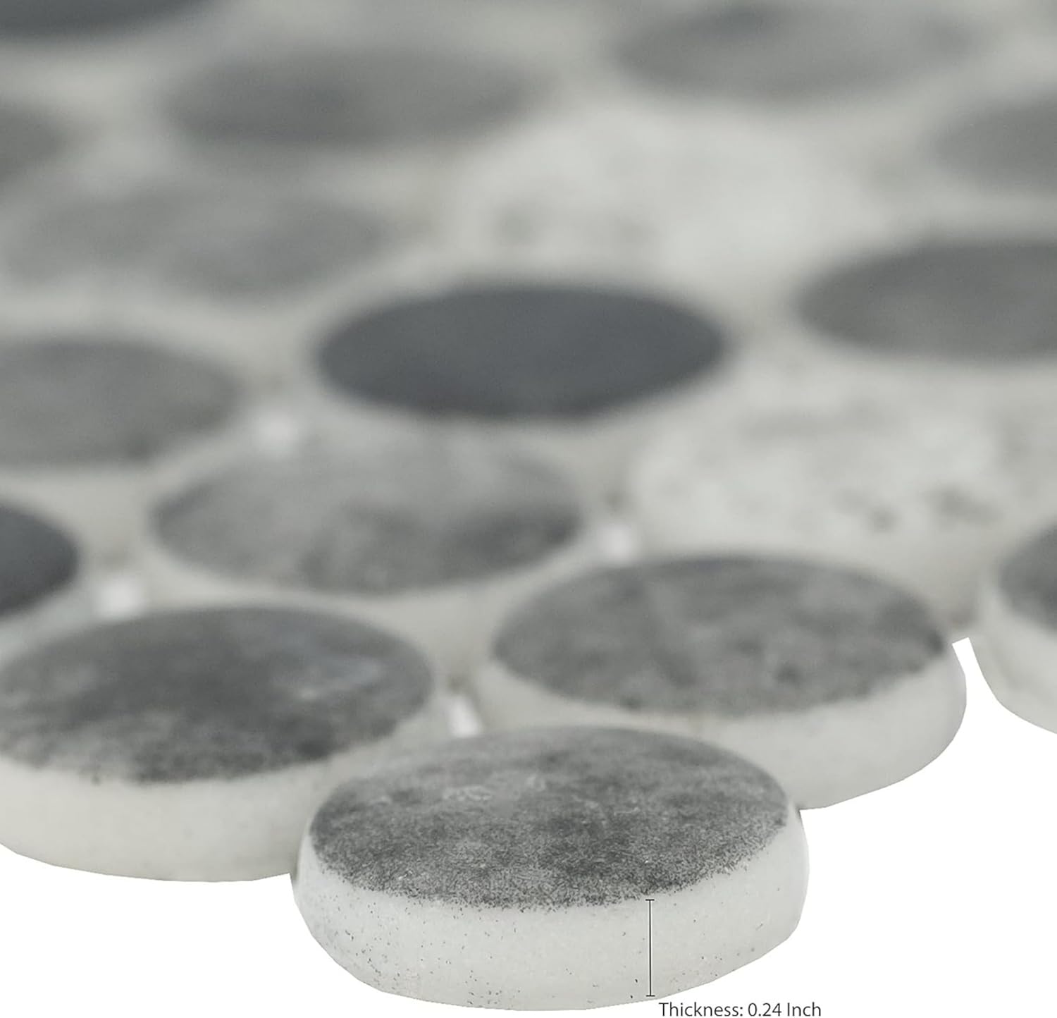 Tenedos Gray Black Mix Penny Round Recycled Glass Mosaic Tile – 12x12 Matte Finish for Wall, Floor, Bathroom, and Kitchen (5 Sheets, 5 Sqft Total Coverage)