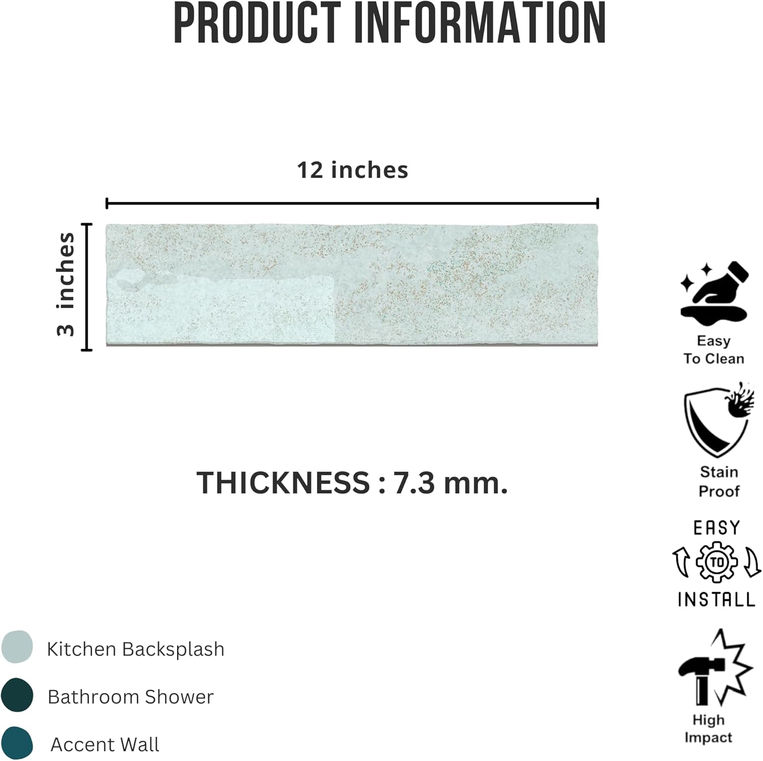 Tenedos HTCRC 3x12 Glossy Ceramic Wall Tile – Kitchen Backsplash Bathroom Wall Shower Accent – Decorative Color Variation – 1 Box (50 Pieces)
