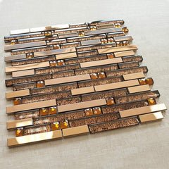 Brown Metallic Glass & Steel Designer Mosaic Tile - Premium Accent Sheet