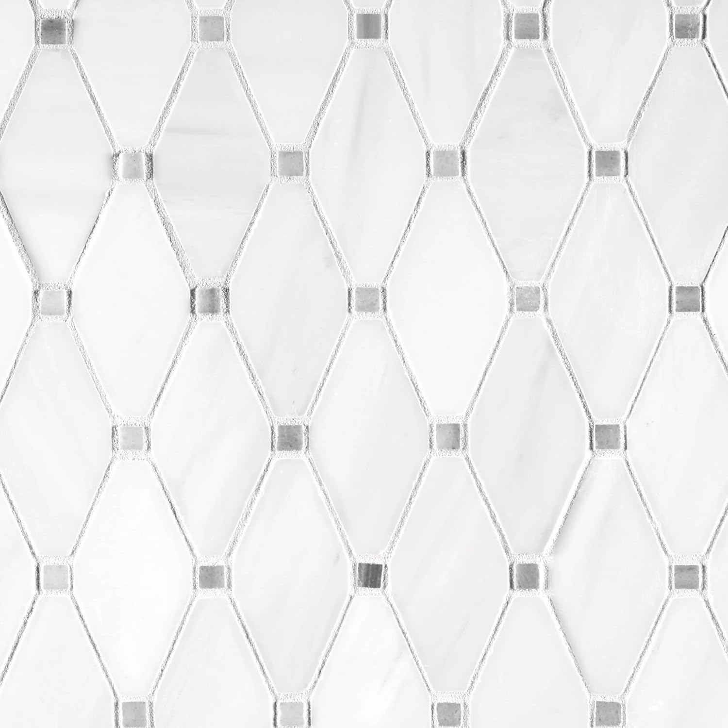 Tenedos HTCFD White Dolomite Diamond Marble Mosaic Tile Polished Finish for Bathroom, Kitchen Backsplash, Shower & Indoor Use – Natural Stone Dolomite Mosaic (1 Sheet)